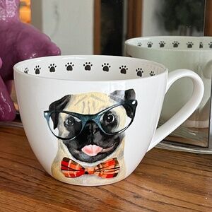 Portobello By Design English China Smart Glasses Bow Tie Posh Pug Mug / Tea cup